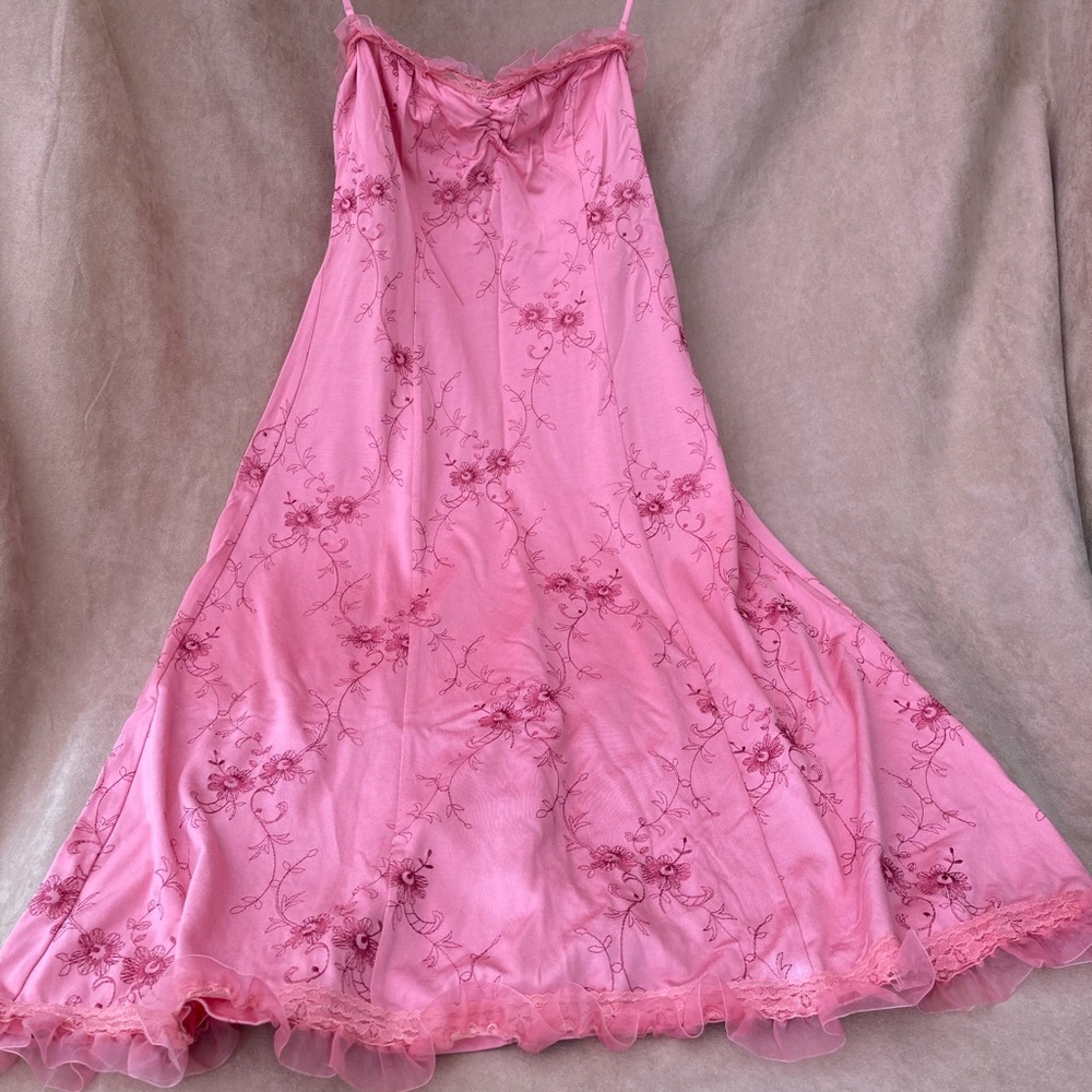 Betsey Johnson Pink Embroidered Ruffle Dress